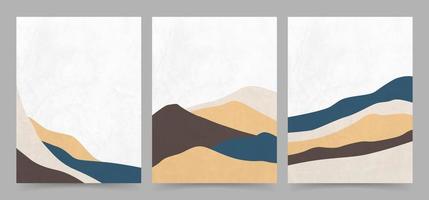 modern abstract landschapsafficheontwerp met golfornament. natuur kunst achtergrond getextureerde sjabloon. afdrukbare kinderkamerposters met bergboslandschap. stijlvol omslagboek vector