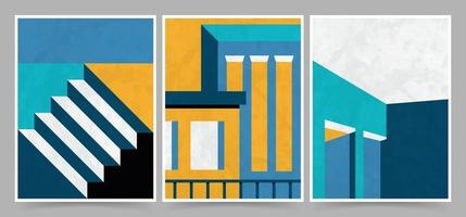 abstracte architectuur poster met moderne geometrische gebouw achtergrond dekking. constructie sjabloon illustratie met grunge textuur vector