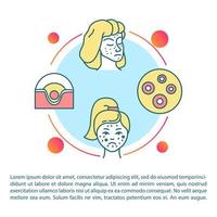 probleem huid concept icoon met tekst. irritatievlekken op vrouwelijk gezicht. puistjes en acne. chemische schade. ppt pagina vector sjabloon. brochure, tijdschrift, boekje ontwerpelement met lineaire illustraties