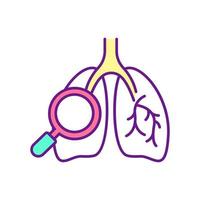 longen onderzoek rgb kleur icoon. respiratoire testen. xray en stethoscoop monitoring. controles van de longartsen. diagnostische bewaking. geïsoleerde vectorillustratie. eenvoudige gevulde lijntekening vector