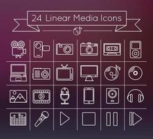 24 eenvoudige lineaire vector media iconen set pack