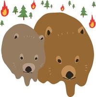 wombats-familie verliest hun huis in de bosbrand vector