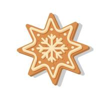 kerst peperkoek sneeuwvlok. zoete zelfgemaakte geglazuurde biscuit. vector