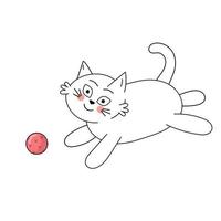 schattige witte kat spelen met een bal. vector