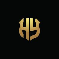 hy logo monogram met gouden kleuren en schildvorm ontwerpsjabloon vector