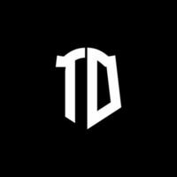 Td monogram brief logo lint met schild stijl geïsoleerd op zwarte achtergrond vector