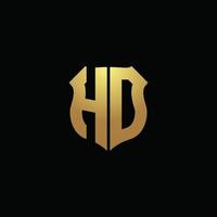 hd logo monogram met gouden kleuren en schildvorm ontwerpsjabloon vector