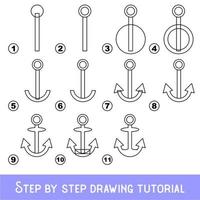 kinderspel om tekenvaardigheid te ontwikkelen met eenvoudig spelniveau voor kleuters, educatieve tutorial voor tekenen voor anker. vector