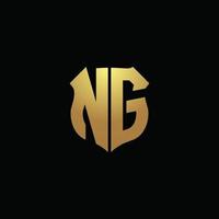 ng logo monogram met gouden kleuren en schildvorm ontwerpsjabloon vector