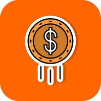 dollar munt gevulde oranje achtergrond icoon vector