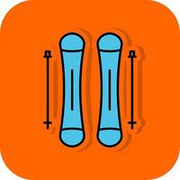 skiën gevulde oranje achtergrond icoon vector