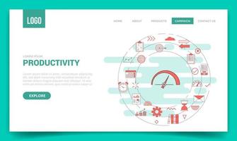 productiviteitsconcept met cirkelpictogram voor websitesjabloon of startpagina van de bestemmingspagina vector