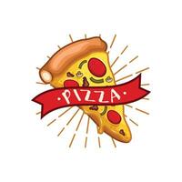 pizzeria embleem Aan schoolbord. pizza logo sjabloon. embleem voor cafe, restaurant of voedsel levering onderhoud. vector