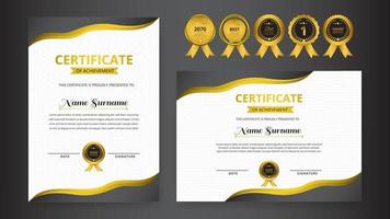 gradiënt gouden zwart elegant certificaat met gouden badge voor prijs-, zakelijke en onderwijsbehoeften vector