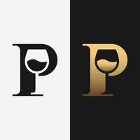 letter eerste p wijnglas logo ontwerpsjabloon vector