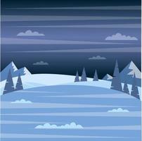 vectorillustratie van een winterbos in de sneeuw 's nachts vector