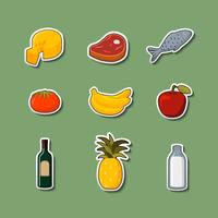 Supermarkt voedingsmiddelen items op stickers vector