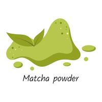 stapel van matcha thee poeder met thee bladeren. uitbreidingen. vector