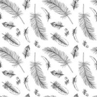 veer naadloos patroon. schets illustratie van stekels achtergrond. zwart en wit lijn kunst van vogel pluimen. hand- getrokken grafisch schetsen. lineair afdrukken tekening voor kleding stof of papier ontwerp vector