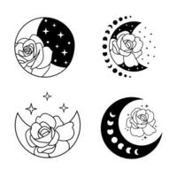 hemel- schets halve maan maan met bloemen en sterren vector