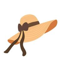 rietje hoed met lintje. Dames zomer hoed illustratie. zomer element. tekenfilm vlak geïsoleerd Aan wit achtergrond. vector