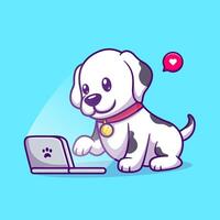 schattig dalmatiër hond spelen laptop tekenfilm vector