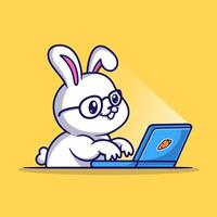 schattig konijn werken Aan laptop tekenfilm vector