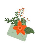 gestileerde bloemen bundel in envelop illustratie. voorjaar modern concept. vlak hand- getrokken gekleurde gestileerde elementen Aan wit achtergrond. uniek afdrukken ontwerp voor afdrukken, poster, interieur decor vector