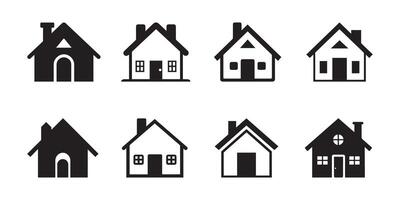 huis icoon set. zwart huis icoon reeks Aan wit achtergrond. illustratie vector