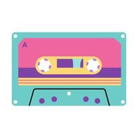 wijnoogst plakband cassette, tekenfilm stijl. 90s cassette bandje, analoog speler dossier. modieus modern illustratie geïsoleerd Aan wit achtergrond, vlak ontwerp vector