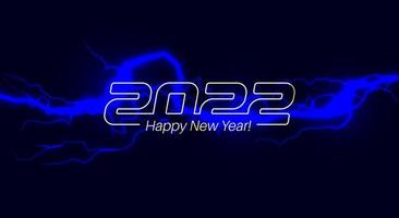 nieuwjaarsdekking voor een kaart of kalender met blauwe bliksem met moderne lijntypografieontwerp vectorillustratie voor 2022 jaar vector