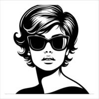 wijnoogst retro vrouw vervelend zonnebril lijn kunst grappig zwart en wit 02 vector