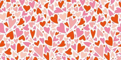 naadloos patroon met klein roze en rood harten Aan een wit achtergrond, liefde, valentijnsdag dag concept, tekenfilm stijl. modieus modern illustratie, hand- getrokken, vlak ontwerp vector