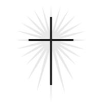 christelijk symbool, zwart dun kruis met verlichtingspictogram. kerk logo sjabloon. geïsoleerde vectorillustratie. vector