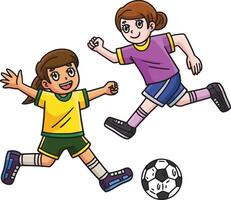 meisjes spelen voetbal tekenfilm gekleurde clip art vector