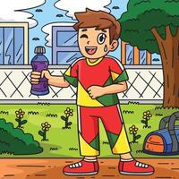 cheerleader jongen met water fles gekleurde tekenfilm vector