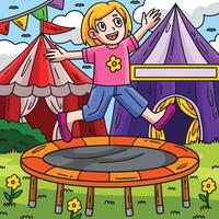 circus kind en trampoline gekleurde tekenfilm vector