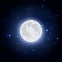 realistische maan pictogram op blauwe donkere nacht hemelachtergrond, vectorillustratie. vector