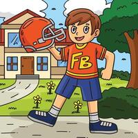 Amerikaans Amerikaans voetbal jongen met helm gekleurde tekenfilm vector