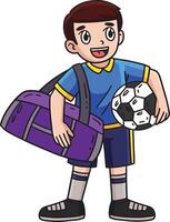 voetbal jongen met sport- zak tekenfilm gekleurde clip art vector