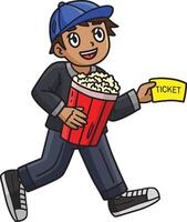 kind Holding popcorn en ticket tekenfilm clip art vector