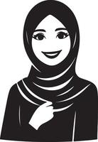 een glimlachen hijab vrouw vlak silhouet, zwart kleur silhouet 15 vector