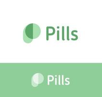 pillen eenvoudig logo concept voor pijnstiller, antibioticum, vitaminesupplementen en andere gezondheidszorgchemie. abstract eenvoudig letter p-symbool voor apotheekidentiteit, medisch en paramedisch. vectorpictogram. vector
