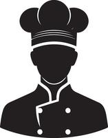 minimaal chef uniform en gezicht silhouet, silhouet, zwart kleur, wit achtergrond 7 vector