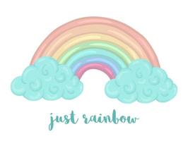 schattige vectorillustratie van aquarel stijl regenboog met wolken geïsoleerd op een witte achtergrond. foto met eenhoornthema om af te drukken, banner, kaart of textielontwerp. vector