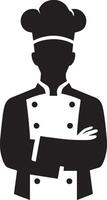 minimaal chef uniform en gezicht silhouet, silhouet, zwart kleur, wit achtergrond 12 vector