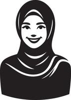 een glimlachen hijab vrouw vlak silhouet, zwart kleur silhouet 6 vector