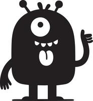 minimaal karton grappig monster tekening karakter, silhouet, zwart kleur silhouet 6 vector