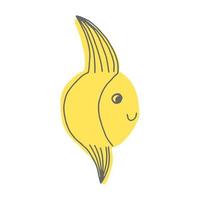 schattige gele maan vis tekenfilm, doodle. vectorillustratie. vector