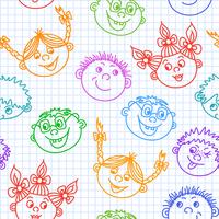 Naadloze doodle lachende kinderen gezichten patroon vector